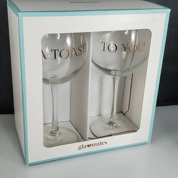 2 Sentiment Wine Glasses a toast to you wedding Glass Mates glassware goblet set - Picture 8 of 8